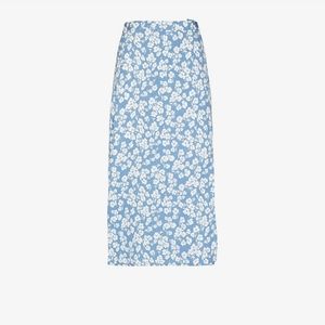NWT Blue and White Floral Reformation Midi Skirt Size 10-R, Daniela